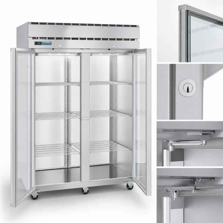 Product image #4 for Hoshizaki Steelheart PT2A-FG-FG Two-Section Pass-Thru Full-Glass Door Reach-In Refrigerator, 52.5 Cu. Ft., Top-Mount Self-Contained