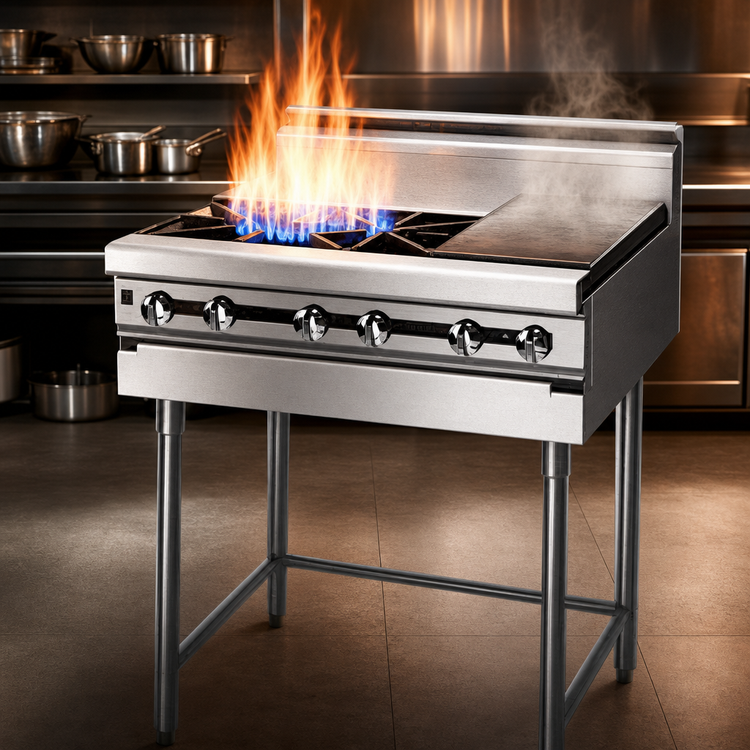 Product image #4 for Titan Heavy Duty 12-Inch Modular Split Top Gas Range Section with 1 Open Burner and 1 Hot Top, Stainless Steel
