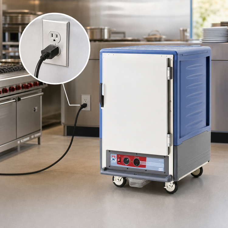 Product image #4 for Metro C5 3 Series Half-Height Mobile Low-Wattage Heated Holding Cabinet with Blue Insulation Armour, Solid Doors, and Universal Wire Slides