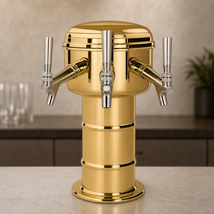 Product image #4 for Micro Matic Mini-Mushroom 3-Faucet Glycol-Cooled Countertop Draft Beer Tower, Polished Brass Finish