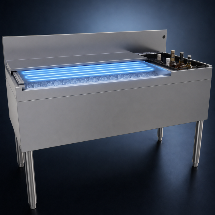 Product image #4 for Glastender 48-Inch Underbar Ice Bin/Cocktail Unit with Right-Side Bottle Well and 10-Circuit Cold Plate