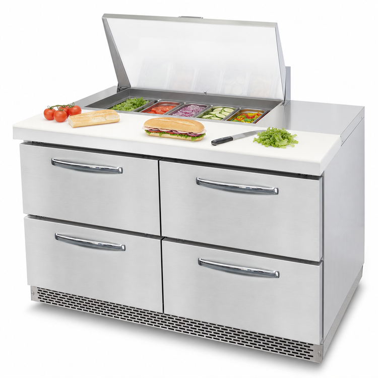 Product image #4 for Continental Refrigerator D48N12M-FB-D Designer Line 48" 2-Section Mighty Top Refrigerated Sandwich Prep Table with Drawers