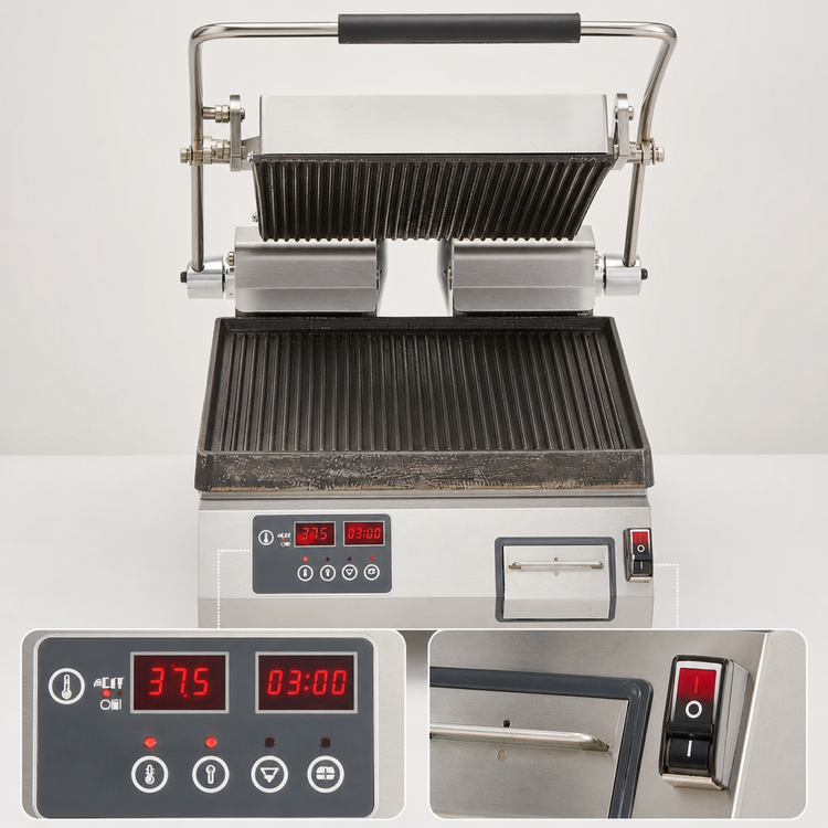 Product image #4 for Pro-Max 2.0 14-Inch Grooved Cast Iron Countertop Sandwich Grill with Electronic Controls and Timer