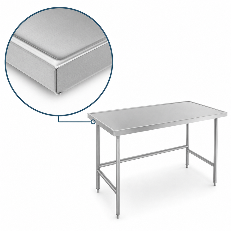 Product image #4 for Advance Tabco 108-Inch x 48-Inch 304 Stainless Steel Flat Top Open Base Work Table with No-Drip Edge