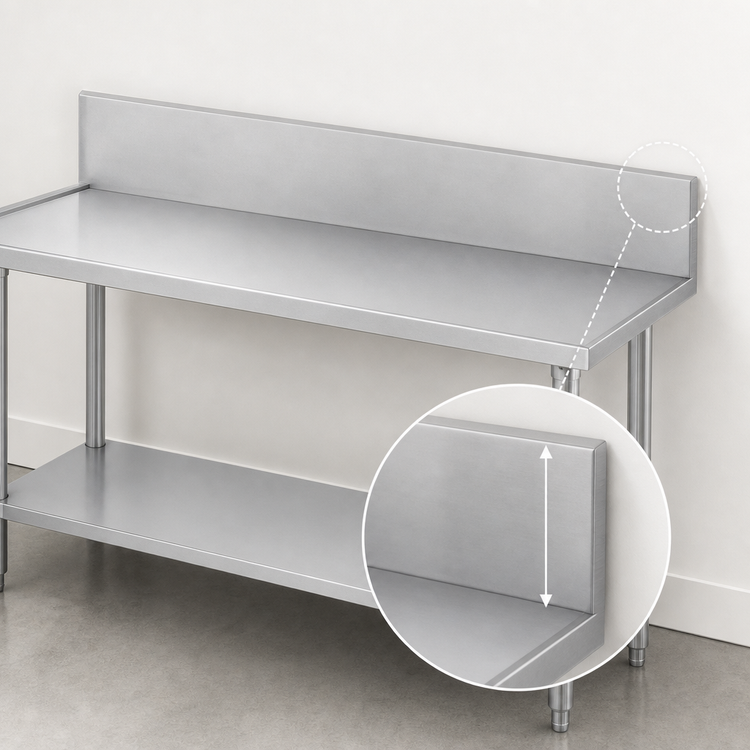 Product image #4 for Advance Tabco 108-Inch x 36-Inch 14-Gauge 304 Stainless Steel Work Table with 10-Inch Backsplash and Undershelf