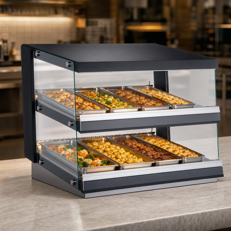 Product image #5 for BakeMax Titan Series Self-Service Heated Countertop Hot Food Display Case, 31-1/2 Inch Wide, 2 Slanted Shelves