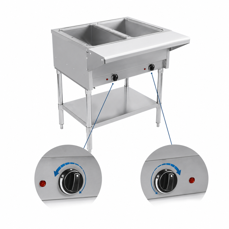 Product image #4 for BevLes 2-Well Electric Dry Heat Steam Table with Open Pan Wells