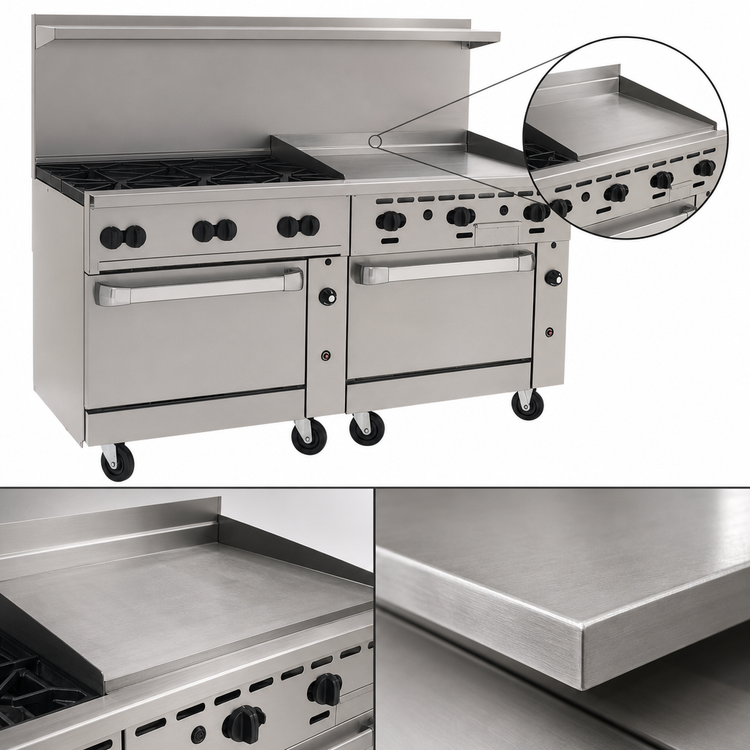 Product image #4 for Vulcan Endurance 72 Inch Gas Restaurant Range with 6 Open Burners, 36 Inch Thermostatic Griddle, and 2 Standard Ovens