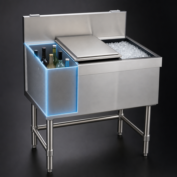Product image #4 for Spec-Bar 36"W x 19"D Combo Ice Bin/Bottle Unit with 67 lb. Insulated Ice Bin and Left Bottle Compartment