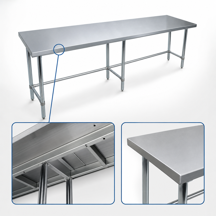 Product image #4 for BK Resources 84" x 30" 304 Stainless Steel Flat Top Open Base Work Table