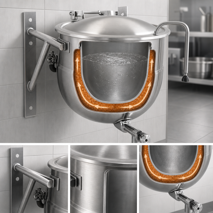 Product image #4 for Legion LTWT-40 40-Gallon Wall-Mounted Stationary Direct Steam Kettle, 2/3 Jacketed, 304 Stainless Steel Liner