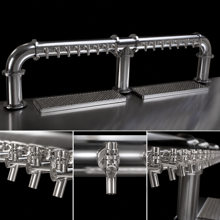 Product image #4 for Pipe Bridge 3-Column Countertop Air-Cooled Draft Dispensing Tower with 16 Stainless Steel Faucets