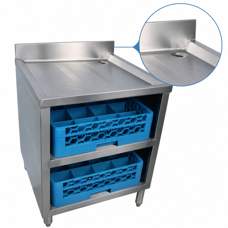 Product image #5 for BK Resources 24" x 21" Stainless Steel Underbar Glass Rack Unit with Drainboard Top and Open Front Base