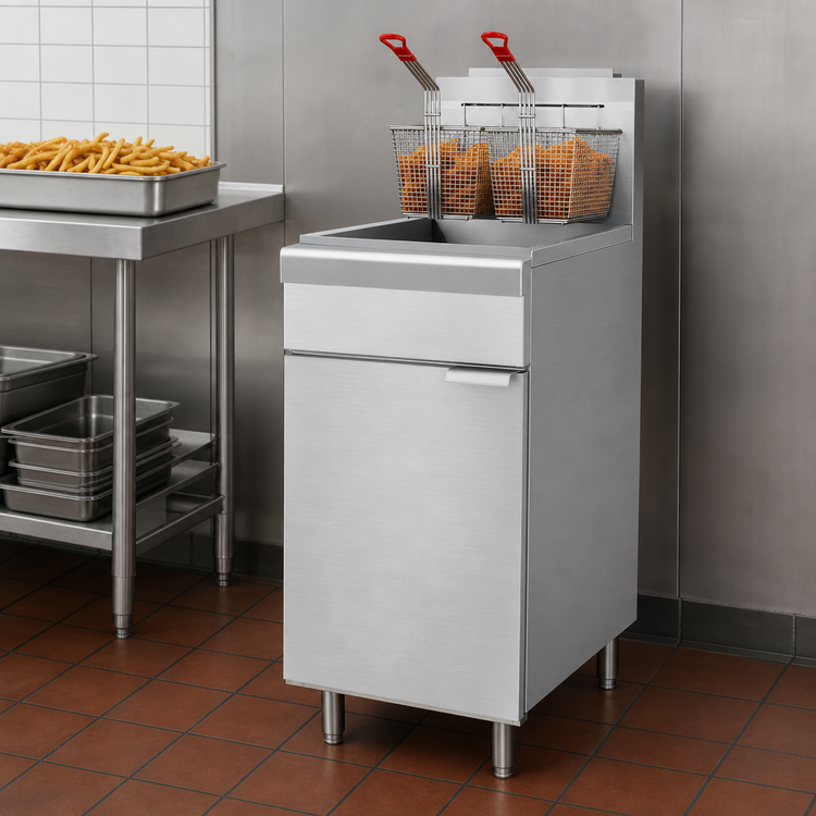 Product image #4 for Koolmore Floor Standing Vertical Commercial Deep Fryer, Liquid Propane, 50 lb, 120,000 BTU, 2-Basket