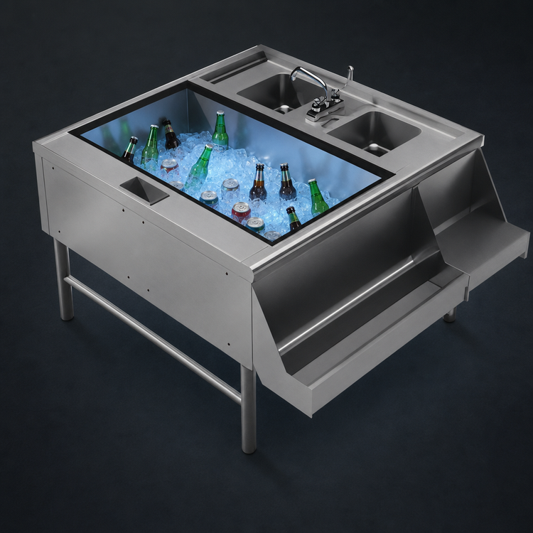 Product image #4 for Prestige 42-Inch x 42-Inch Double Service Station with Left Pass-Thru Ice Bin, 10-Circuit Cold Plate, and 2 Hand Sinks