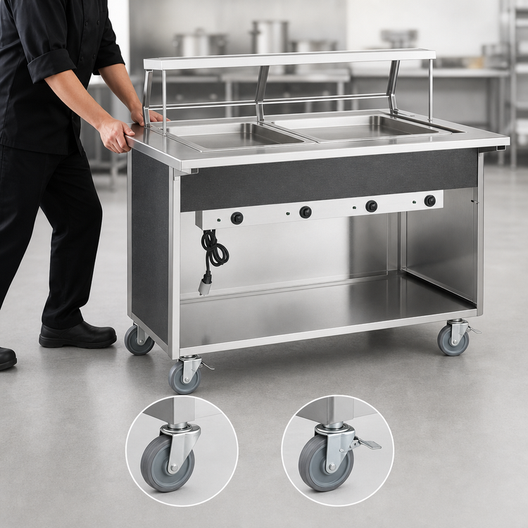Product image #4 for Atlas Metal BLH-2-OT Mobile Hot Food Serving Counter with Open Base, 2-Pan Capacity