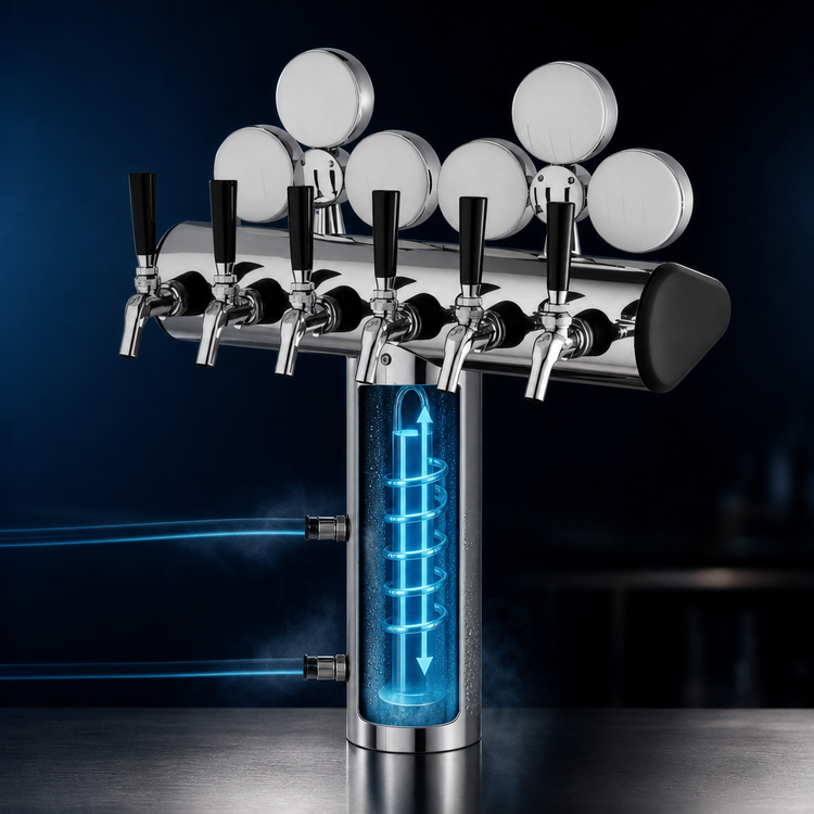 Product image #4 for Perlick Illuminated Winged Tee 6-Faucet Glycol-Cooled Countertop Draft Tower, Stainless Steel