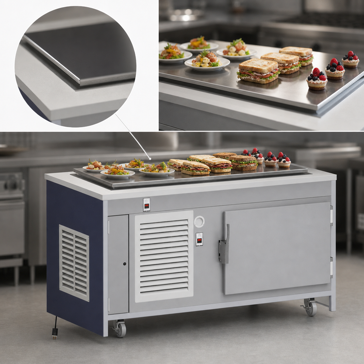 Product image #4 for Atlas Metal INFFB-4 Mobile Refrigerated Frost Top with Refrigeration Base, 64" Width
