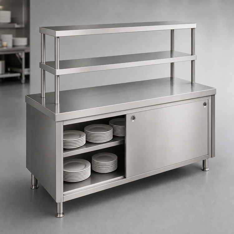 Product image #4 for Randell 74-1/2-Inch Modular Chef Service Counter Center Section with Plate Storage Cabinet and Double Overshelf