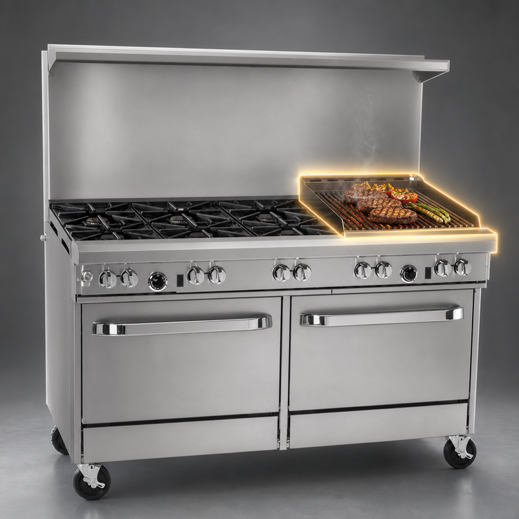 Product image #4 for Southbend Ultimate 60-Inch Gas Restaurant Range with 6 Open Burners, 24-Inch Charbroiler, and 2 Cabinets