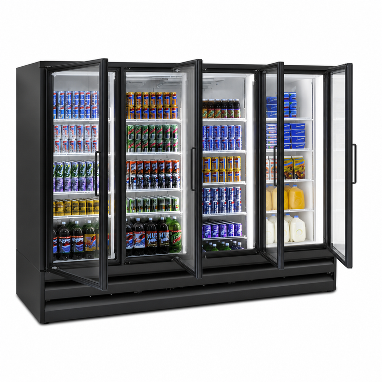 Product image #4 for Howard-McCray GF102BM-FF-B 4-Section Bottom-Mount Glass Door Freezer Merchandiser, Black