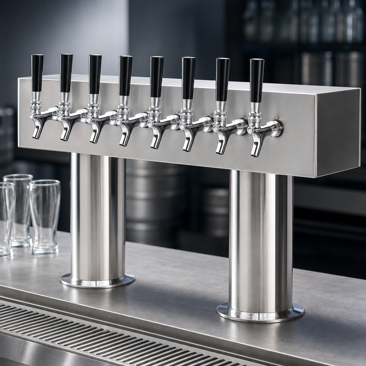 Product image #4 for Double Pedestal Countertop Air-Cooled Draft Beer Tower, 8 Faucets, Polished Stainless Steel