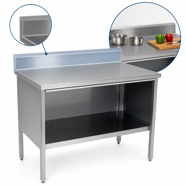 Product image #4 for John Boos 14-Gauge Open Front Enclosed Base Stainless Steel Work Table with 5-Inch Backsplash, 132 x 24 Inches