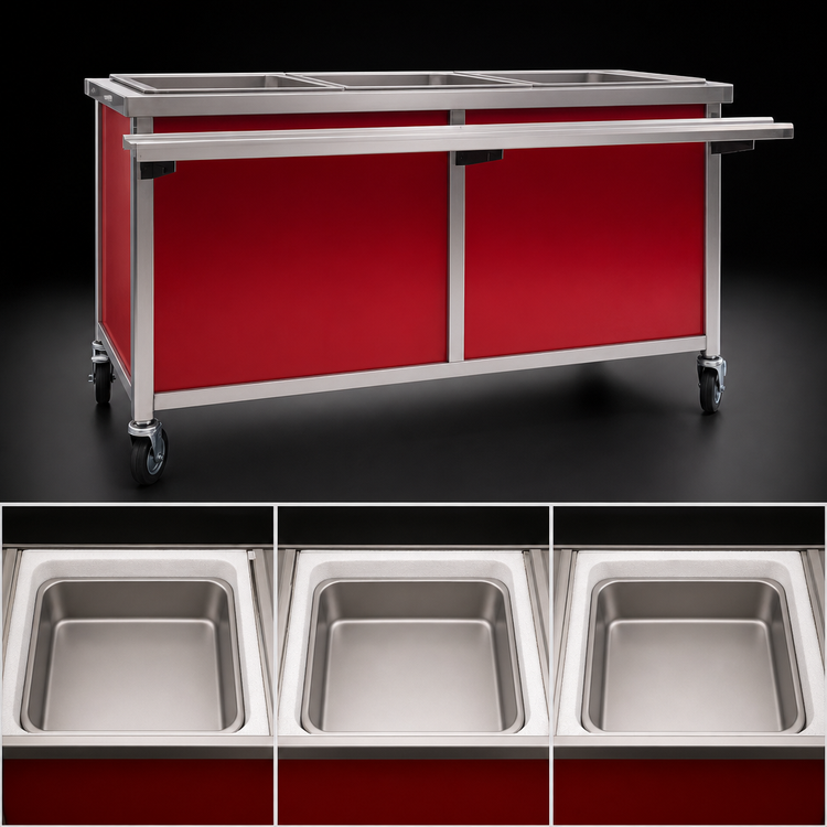 Product image #4 for Director's Choice Mobile 3-Well Electric Hot Food Table, Holly Berry Red