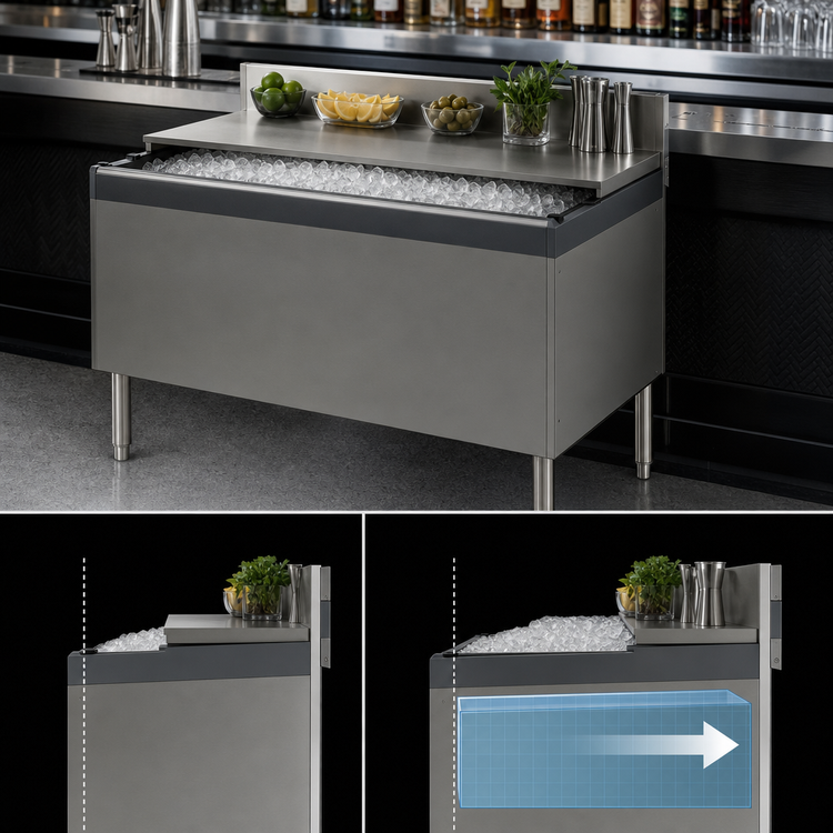 Product image #4 for Perlick Top Shelf TSF Series 48-Inch Full-Depth Stainless Steel Underbar Ice Bin/Cocktail Unit with 10-Circuit Cold Plate