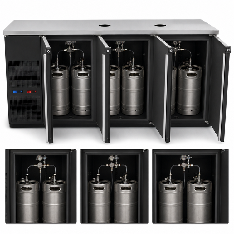 Product image #4 for Pro-Line E-Series Three-Section Dual-Temperature Self-Contained Beer Dispenser, 80 Inch Wide