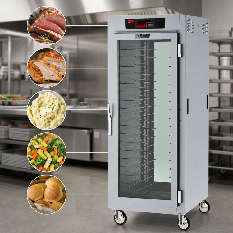 Product image #4 for Metro C5 8 Series Mobile Full-Height Pass-Thru Controlled Temperature Holding Cabinet with Tempered Double-Pane Glass Doors and Universal Wire Slides