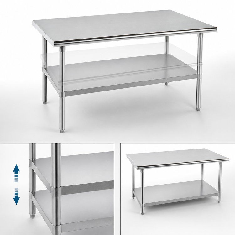Product image #4 for Advance Tabco 144-Inch x 36-Inch 304 Stainless Steel Work Table with Adjustable Undershelf