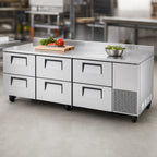 Thumbnail image #4 for True Mfg. - General Foodservice TWT-93D-6-HC Three-Section Six-Drawer Stainless Steel Worktop Refrigerator, 93-1/4-Inch
