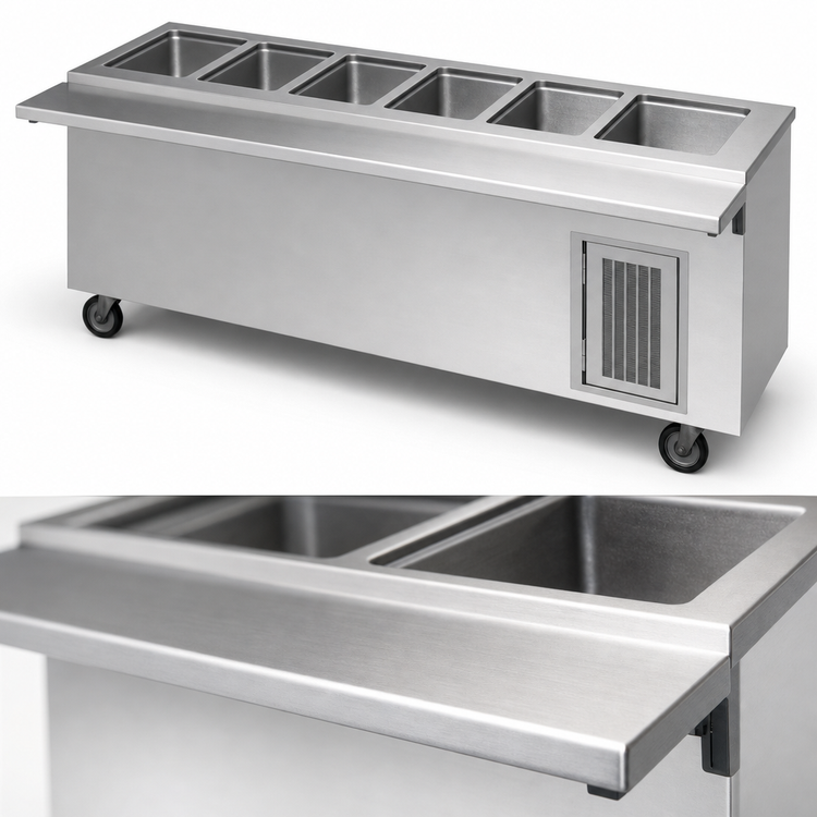 Product image #4 for Randell RANFG HTD-6S 86-Inch Mobile Electric Hot Food Table with Open Storage Base, 6 Wells