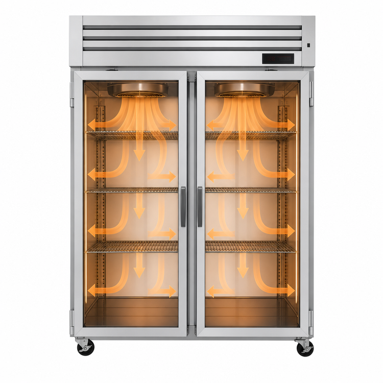 Product image #4 for Turbo Air PRO Series Two-Section Pass-Thru Heated Holding Cabinet with Full-Length Glass Doors, 48.7 Cu. Ft.