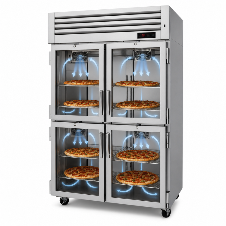 Product image #4 for Turbo Air PRO Series Pass-Thru Heated Pizza Holding Cabinet, 2-Section, 53 Cu. Ft., Glass Front/Solid Rear Half Doors