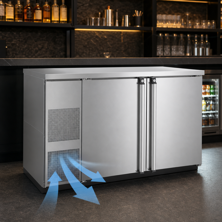 Product image #4 for Pro-Line E-Series 59-1/2 Inch Two-Section Self-Contained Refrigerated Back Bar Cabinet, Stainless Steel, Solid Doors