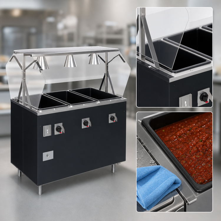 Product image #4 for Vollrath 2-Series Affordable Portable™ Deluxe 4-Well Mobile Hot Food Station with Lighted Breath Guard
