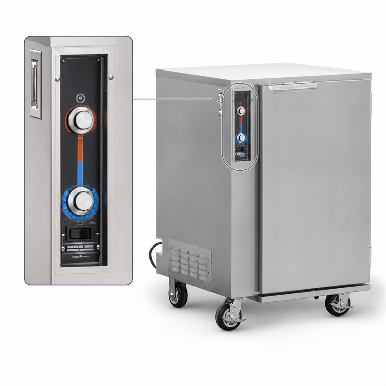 Product image #4 for FWE MT-1826-7 Mobile Undercounter Moisture-Temp Heated Holding Cabinet, 5-Pan, Stainless Steel