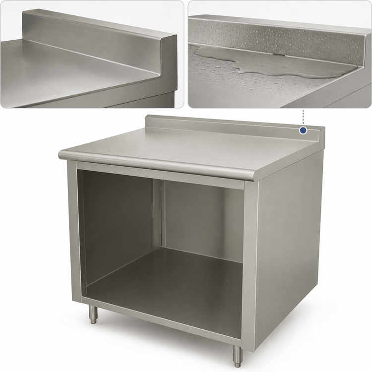 Product image #4 for Advance Tabco Stainless Steel Work Table with Open Front Cabinet Base, 36 Inch W x 24 Inch D, 1-1/2 Inch Rear Backsplash