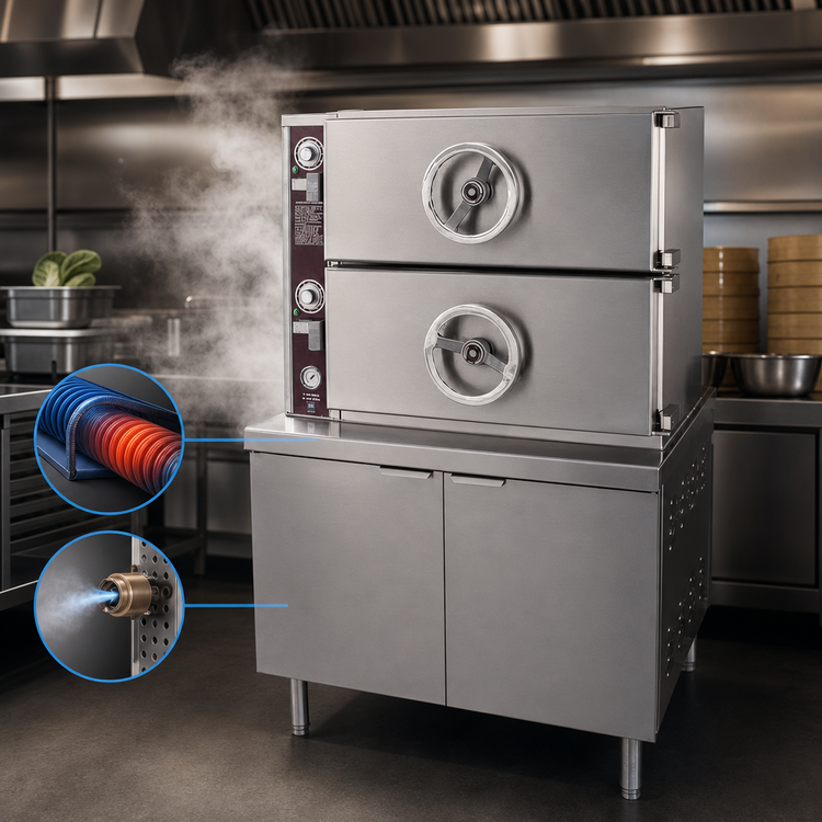 Product image #4 for Crown SCDA-2 Dual-Pressure Two Compartment Steam Coil Steamer with Cabinet Base