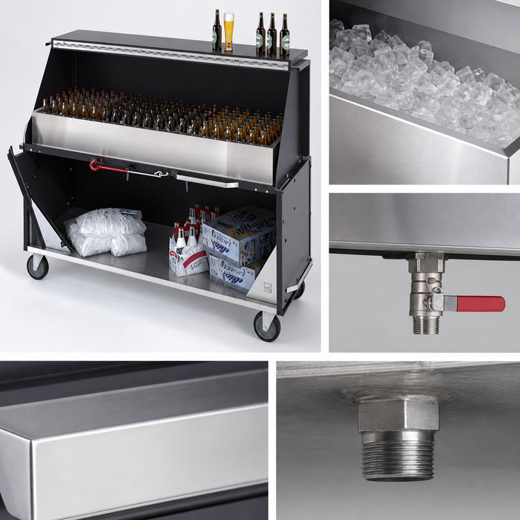 Product image #4 for Dinex Chest-Style Portable Ice Bar with 95-lb Ice Bin, Locking Cabinets and Speedrail, Boston Cherry