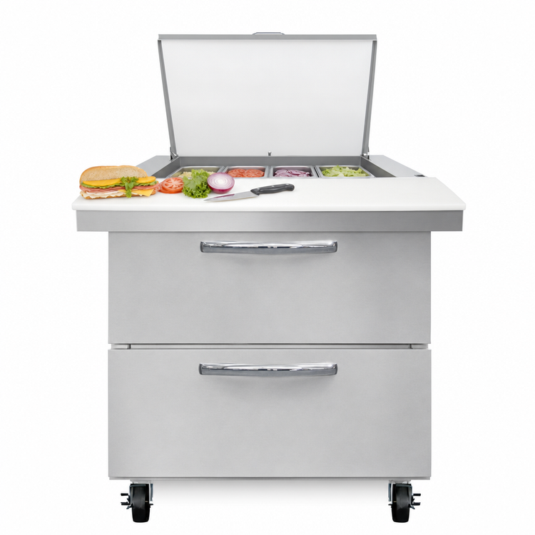 Product image #4 for Mighty Top SW32N12M-D 32" One-Section Refrigerated Sandwich Prep Table with Drawers