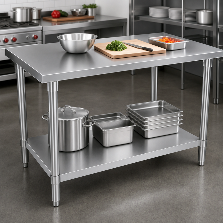 Product image #4 for John Boos Stallion 84-Inch W x 36-Inch D Stainless Steel Top Work Table with Galvanized Base and Adjustable Undershelf