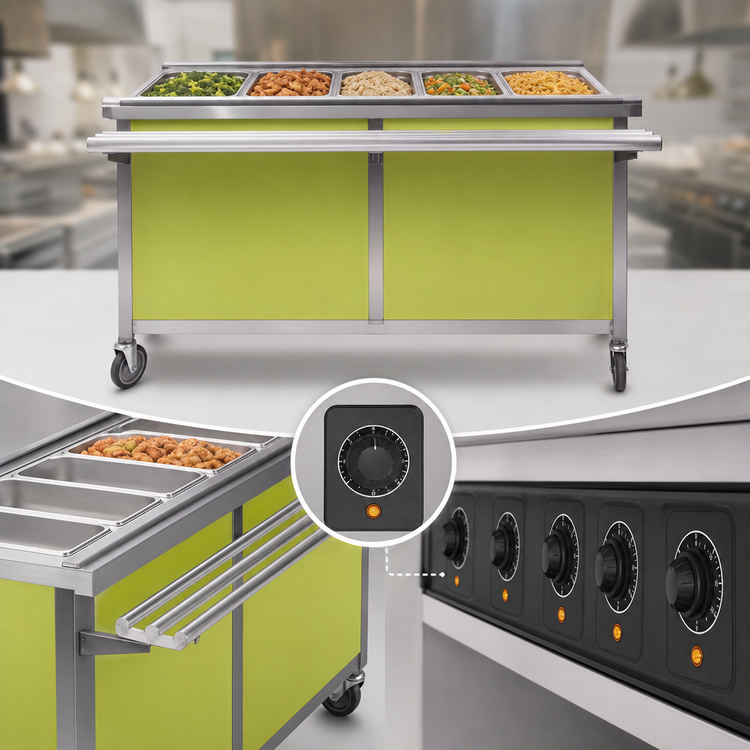 Product image #4 for Director's Choice DCS5-HFU-C-3 Mobile 5-Well Electric Hot Food Table