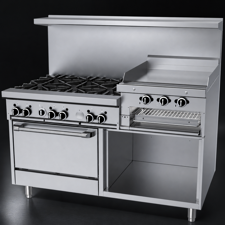 Product image #4 for Garland GF Starfire Pro 60-Inch Gas Restaurant Range with 6 Open Burners, 24-Inch Raised Griddle/Broiler, Standard Oven and Storage Base