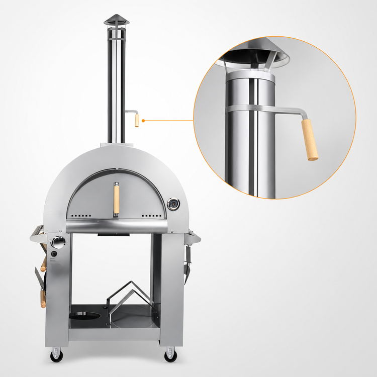 Product image #5 for KoolMore 32-Inch Outdoor Dual Fuel Gas and Wood Fired Pizza Oven with Built-In Chimney, Stainless Steel