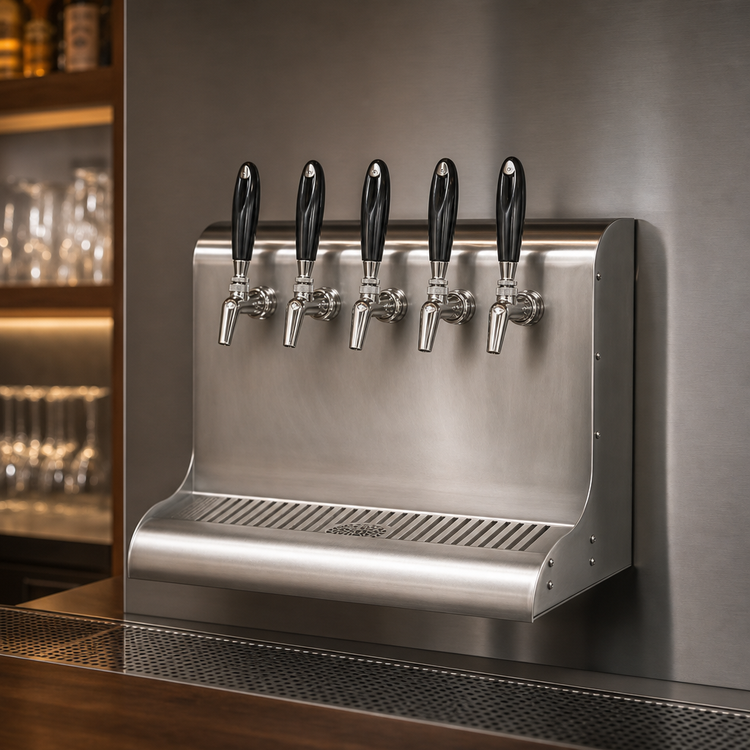 Product image #4 for Perlick 5-Faucet Modular Wall-Mount Glycol-Cooled Draft Beer Dispensing Tower, Back Exit, Stainless Steel