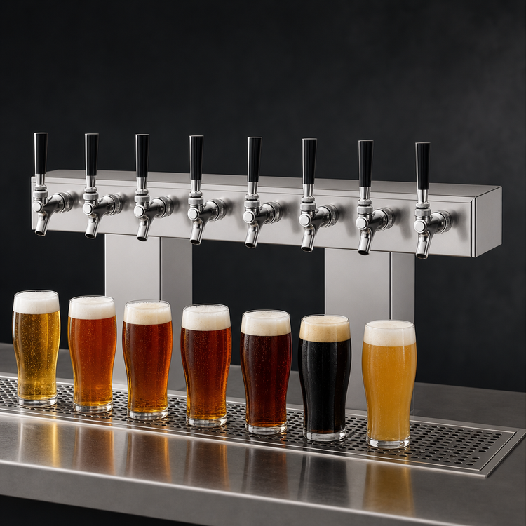 Product image #4 for Perlick 4006-8BPC Bridge Tee Countertop Glycol-Cooled Draft Beer Tower with 8 Faucets, Polished Chrome