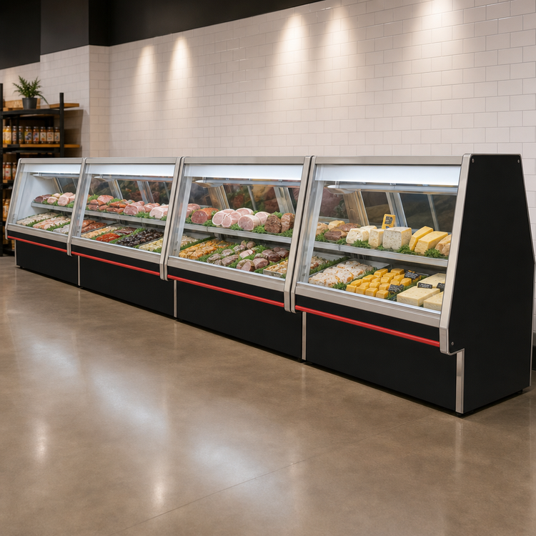 Product image #4 for Howard-McCray 100.5-Inch Remote Full-Service Deli Meat & Cheese Service Case with Straight Glass, Black Exterior, White Interior, LED Lighting